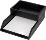 Desk Organizer Letter Tray Set of 2, Acacia Wood Tabletop Desktop for Storage Paper Letter Folders Notebooks Copy Print, Workspace Holder, Keep Stationery Saver (Black)