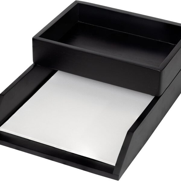 Desk Organizer Letter Tray Set of 2, Acacia Wood Tabletop Desktop for Storage Paper Letter Folders Notebooks Copy Print, Workspace Holder, Keep Stationery Saver (Black)