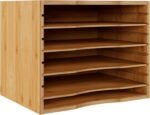 5-Tier Natural Bamboo Desktop Organizer, Adjustable Shelves Paper Mail Sorter, File Holder for Letter Documents in School, Home, and Office