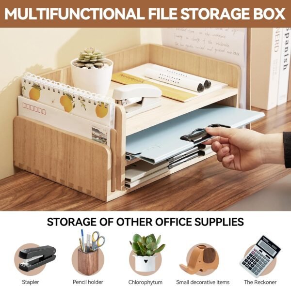 Wood 3-Tier Office Desktop Document Tray - Mail Sorter Organizer Rack - Wooden Document Letter Stand for Folders, Mail, Stationary, Desk Accessories Natural
