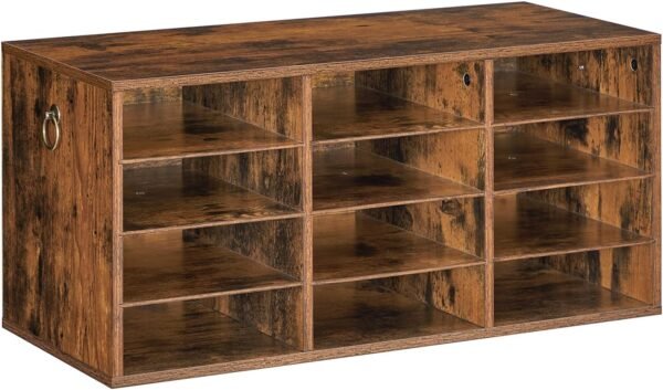 12-Compartment Rustic Brown Wooden Countertop Mail Sorter, Literature Organizer and Student Mailbox for Classroom, Desktop Bill Organizer for Office and Home