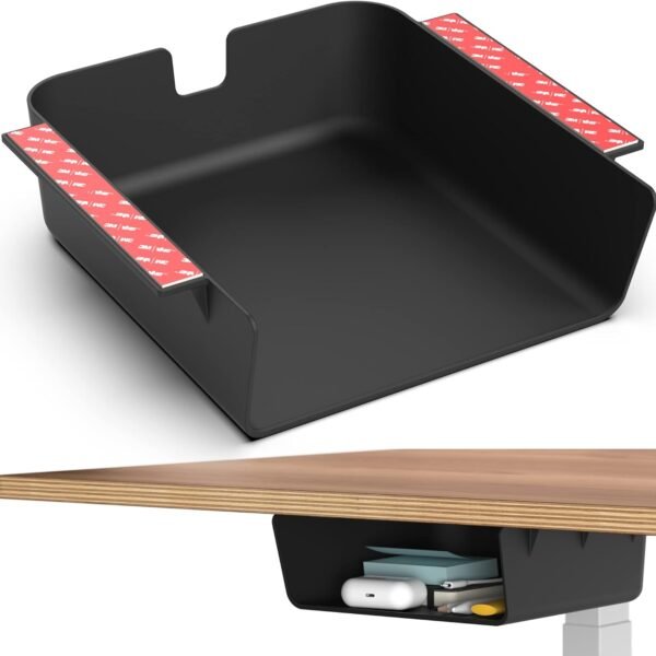 Under Desk Storage Shelf, Drawer Organizer for Office, Workstations, Tables, Sit Stand Desks, Gaming Setups, Mountable Storage Tray, Cable Management, Screw or Stick On with  Tape