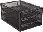 3-Tier Black Wire Mesh Desk Organizer with Sliding Drawers, Multifunctional Paper Sorter for Letters, Documents, Mail, Files, and Kids' Art Supplies