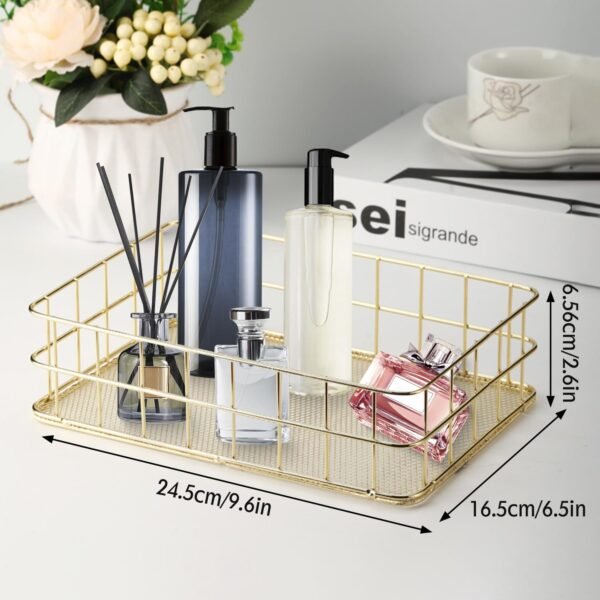 Wire Mesh Baskets, 9.6 x 6.5in Golden Desktop Metal Storage Basket Iron Grid Storage Tray Net Basket Storage Bins for Cosmetic Stationery