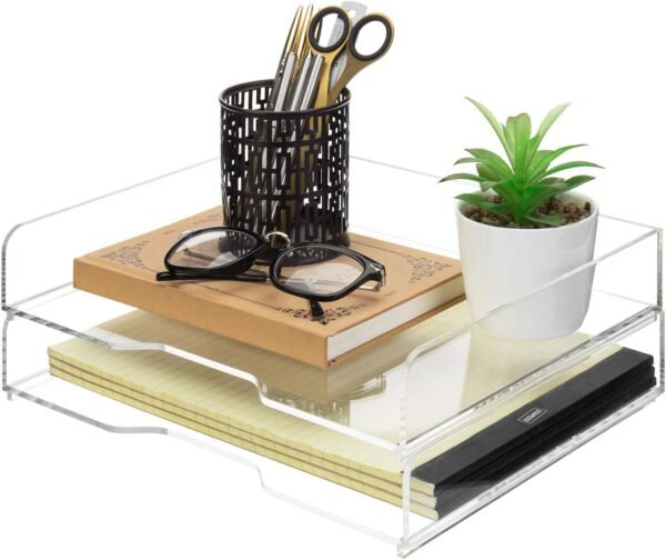 Premium Clear Acrylic Stackable Office Desk Paper Tray Document Letter Sorter, Desktop File Folder Mail Stationery Storage Organizer Stacking Rack, Set of 2