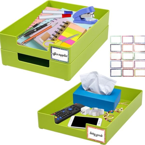 3 Pack Desk Letter Tray, Plastic Stackable File Document Organizer Book Stationery Storage Rack Office Desktop File Paper Holder Anti-Skid Stacking File Support for Office School