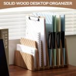 7-Slot Brown Wood Desktop File and Mail Organizer, Document and Letter Holder for Home Office