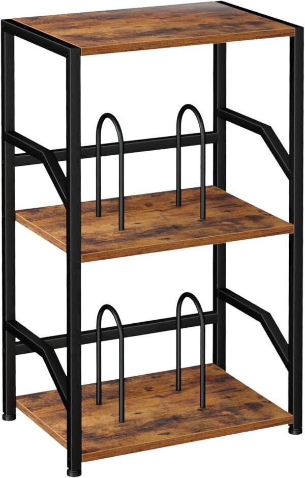 3-Tier Rustic Brown Record Player Stand, Vinyl Storage for Up to 200 Albums, End Table with Removable Dividers for Living Room and Bedroom