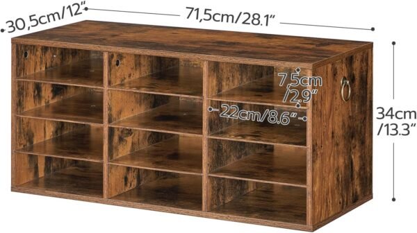 12-Compartment Rustic Brown Wooden Countertop Mail Sorter, Literature Organizer and Student Mailbox for Classroom, Desktop Bill Organizer for Office and Home