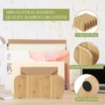 Bamboo Desktop Mail and File Organizer, 5-Compartment Letter Sorter with Envelope Holders and Anti-Slip Mat, for Home, Office, and School Document Storage