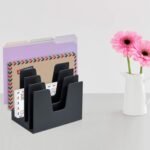 5-Section Incline Plastic Desktop File Sorter, Mail and Folder Organizer Rack for Office, Black