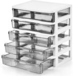 5-Drawer Mini Plastic Storage Bin, White Frame with Clear Drawers, Desktop Container for Crafts, Accessories, and Stationery