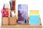 Bamboo Desk Organizer Tray, 7 Pieces Adjustable Office Supplies Pencil Stationery Caddy, Small Desktop Organizer Pen Holder, Desk Organization Storage Boxes and Accessories for Office