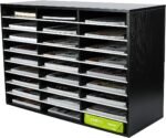 27-Compartment Wooden Literature Organizer with Adjustable Shelves, Holds Up to 13500 Letter-Size Sheets, Student Mailbox for Classroom, Black and White Finish