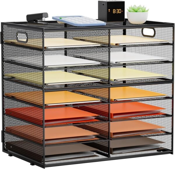 8-Tier Black Mesh Desktop Literature Organizer, File Sorter and Mail Center Cabinet for Office, Home, and School Classroom