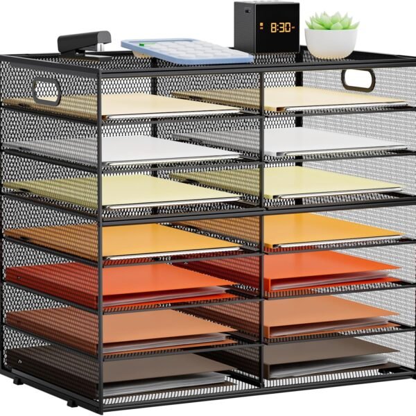 8-Tier Black Mesh Desktop Literature Organizer, File Sorter and Mail Center Cabinet for Office, Home, and School Classroom