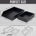 Desk Organizer Letter Tray Set of 2, Acacia Wood Tabletop Desktop for Storage Paper Letter Folders Notebooks Copy Print, Workspace Holder, Keep Stationery Saver (Black)