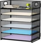 6-Tier Mesh Black Desktop File Organizer with Handle, Letter/A4 Paper Sorter and Folder Holder