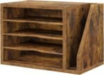Rustic Brown Wood Desktop File Organizer, 3 Adjustable Shelves Mail and Paper Sorter, Holders for Envelopes, Mail Supplies, and Magazines