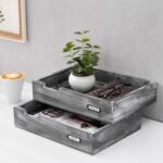 Set of 2 Ash Gray Wood Office Desktop Document Letter Paper Trays, Stackable Decorative Multipurpose File Organizer