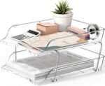2-Tier Clear Stackable Letter Tray Organizer – Desktop File Holder for A4 Size Paper, Document Sorter, Office Desk Paper Organizer, Transparent File Storage