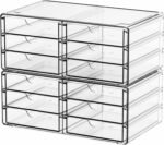 2-Pack Acrylic Stackable Drawer Organizer, 12 Small Compartments, Clear Plastic Storage for Office Supplies, Craft Materials, Pens, and Makeup