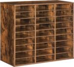 27-Compartment Rustic Brown Wooden Countertop Literature Organizer, Adjustable Shelves Mail Sorter, Student Mailbox for Classroom and Office