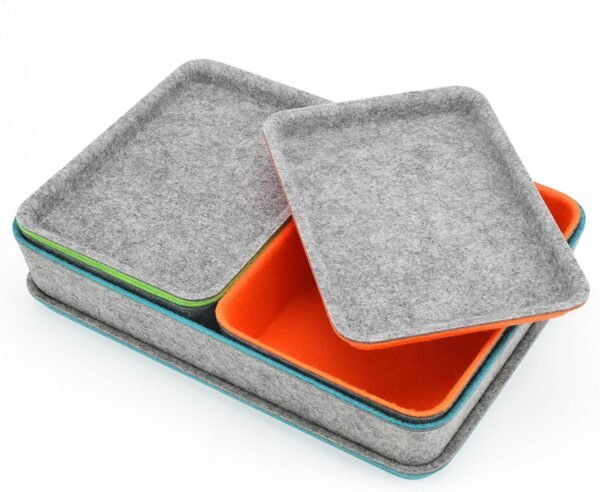 stackable Lidded drawer organizer bins  office work desktop storage box with lid for junk makeup stationery decluttering sorting 3-pack (Orange + Green + Turquoise)