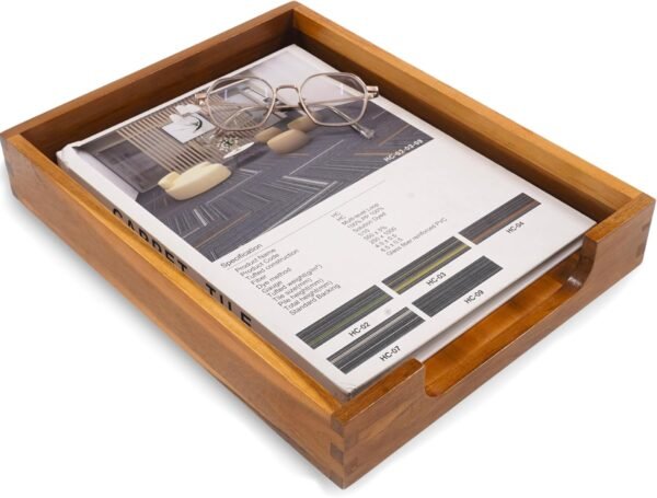 Wood Letter Tray -Load Documents Tray for Office Desktop Organizer - Desk Magazine, File, Folder, Paper Holder - Paper Document File Tray Front Drak Brown