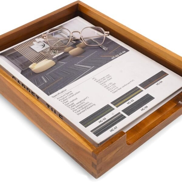 Wood Letter Tray -Load Documents Tray for Office Desktop Organizer - Desk Magazine, File, Folder, Paper Holder - Paper Document File Tray Front Drak Brown