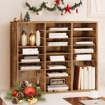 27-Compartment Rustic Brown Wooden Countertop Literature Organizer, Adjustable Shelves Mail Sorter, Student Mailbox for Classroom and Office