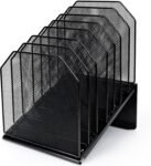 7-Section Inclined Metal Wire Mesh Desktop File Organizer, Vertical Folder Holder Rack for Office, School, Classroom, and Home, Black