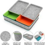 stackable Lidded drawer organizer bins  office work desktop storage box with lid for junk makeup stationery decluttering sorting 3-pack (Orange + Green + Turquoise)