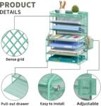 7-Tier Green Metal Desk File Organizer with Adjustable Shelves, Pull-Out Drawer, and Removable Pen Holder