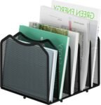 5-Section Black Mesh Desktop Bookshelf and File Sorter Organizer for Home Office