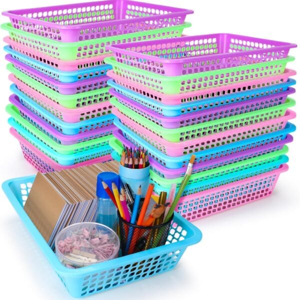 16 Pack Paper Organizer Basket, 13.5 x 10 x 3 Inch Plastic Mesh Bin, Colorful, Multi-Purpose, Ideal for Office, Classroom, , Storage, Organization