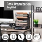 6-Compartment Black Metal Mesh Desk Organizer with 1 Drawer and 2 Pen Cups, Office Desktop Storage Solution
