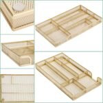 Desk Drawer Organizer Tray for Office Organization - Metal Mesh - Storage Tray with Dividers for Pens, Desktop Accessories, Bathroom, Kitchen, Makeup and Office Supplies (Small, Gold)