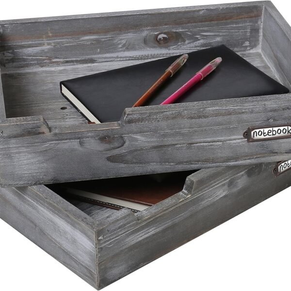 Set of 2 Ash Gray Wood Office Desktop Document Letter Paper Trays, Stackable Decorative Multipurpose File Organizer