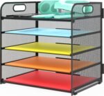 5-Tier Black Metal Letter Tray Paper Organizer with Handle, Desktop Document Shelf for Office and Classroom