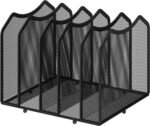5-Section Black Mesh Desktop Bookshelf and File Sorter Organizer for Home Office