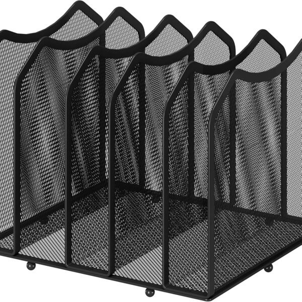 5-Section Black Mesh Desktop Bookshelf and File Sorter Organizer for Home Office