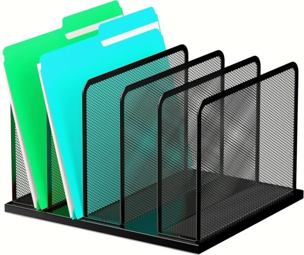 5-Section Upright Mesh Desktop File Sorter, Office Organizer Holder for Home, Classroom, and Office Use